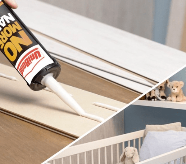 Is no more nail better than wood glue? No More Nail high grab adhesive applied to timber panel